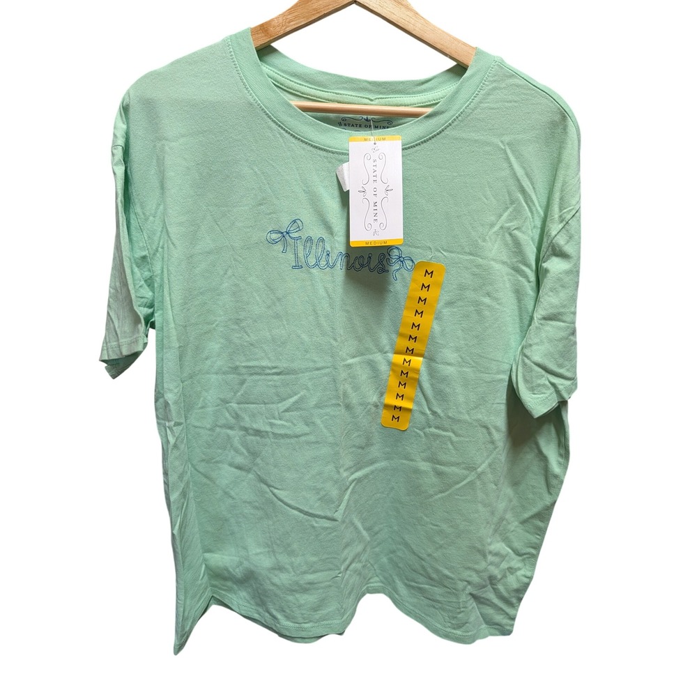 State of Mine T-Shirt‎ Women Medium Mint Green NWT Illinois Bow Graphic Tee